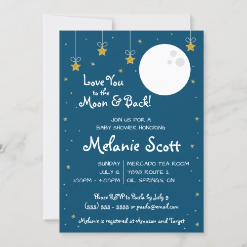 Love You to the Moon and Back  Baby Shower Invita Invitation