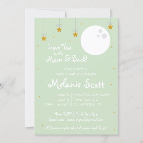 Love You to the Moon and Back  Baby Shower Invitation