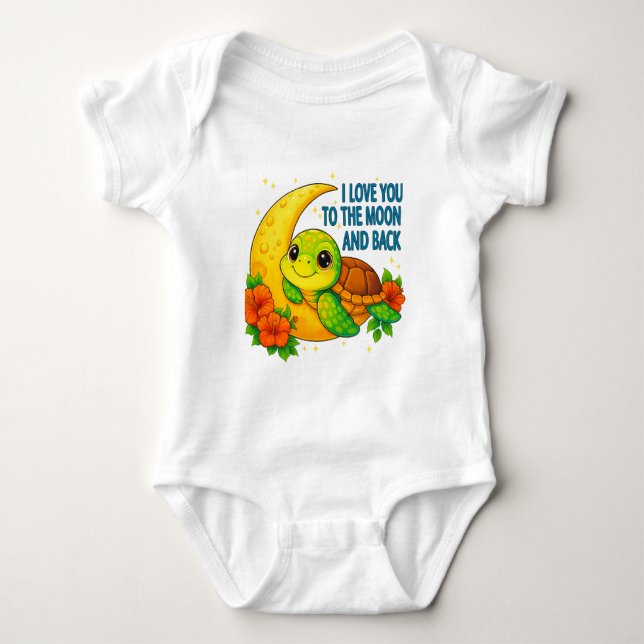 Love You to the Moon and Back Baby Turtle Baby Bodysuit (Front)