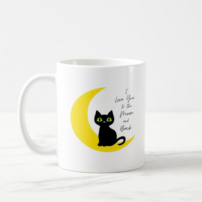 Love You To The Moon And Back Black Cat Lover Whim Coffee Mug (Left)