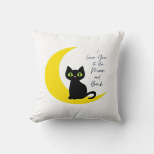 Love You To The Moon And Back Black Cat Lover Whim Throw Pillow