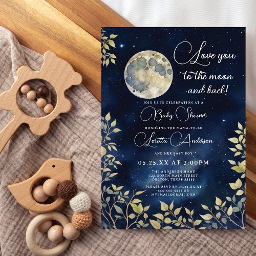 Love You to the Moon and Back Boy Baby Shower Invitation