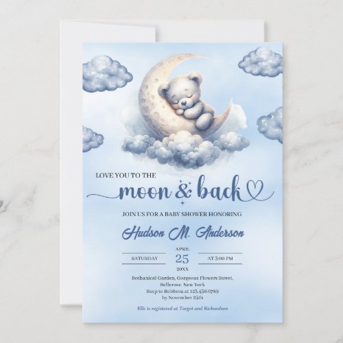 Love you to the moon and back boy teddy bear invitation