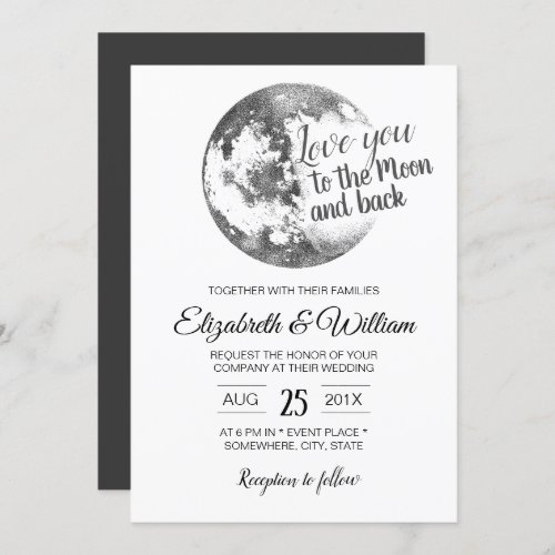 Love you to the Moon and Back Elegant Wedding Invitation