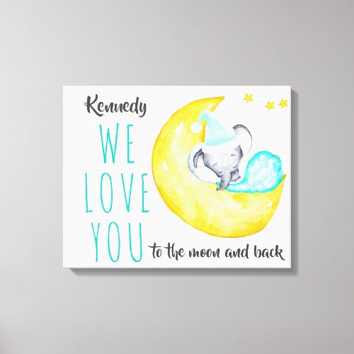 Love You to the Moon and Back _ Elephant on Moon Canvas Print