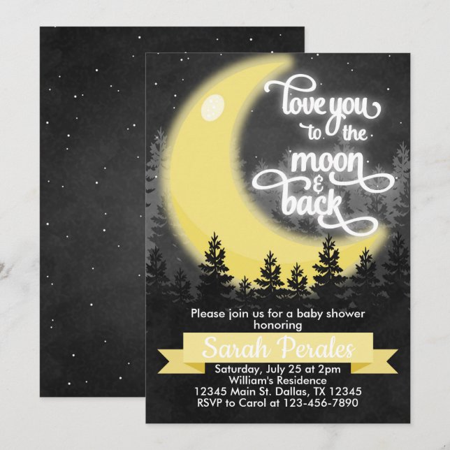 Love You to the Moon and Back Invitation Invite (Front/Back)