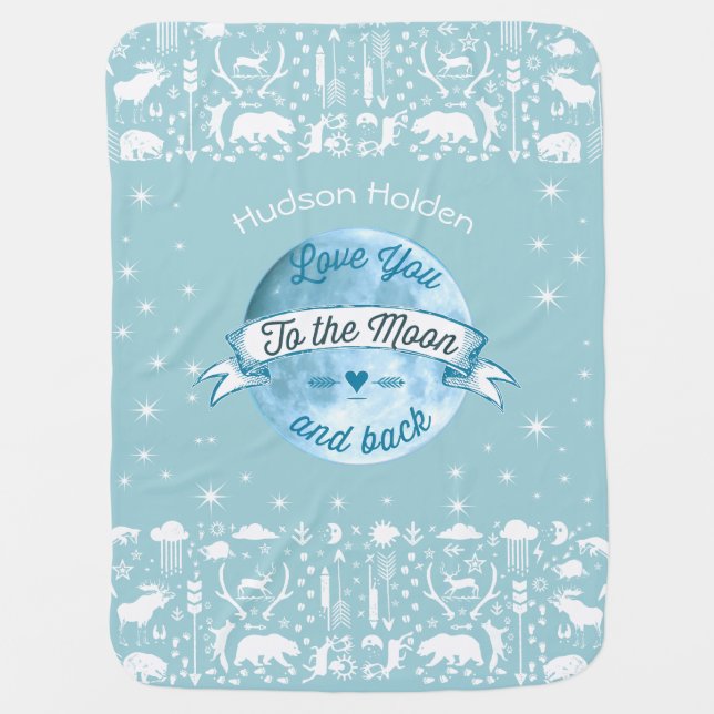 Love You to the Moon and Back Lil' Man Baby Boy Swaddle Blanket (Front)