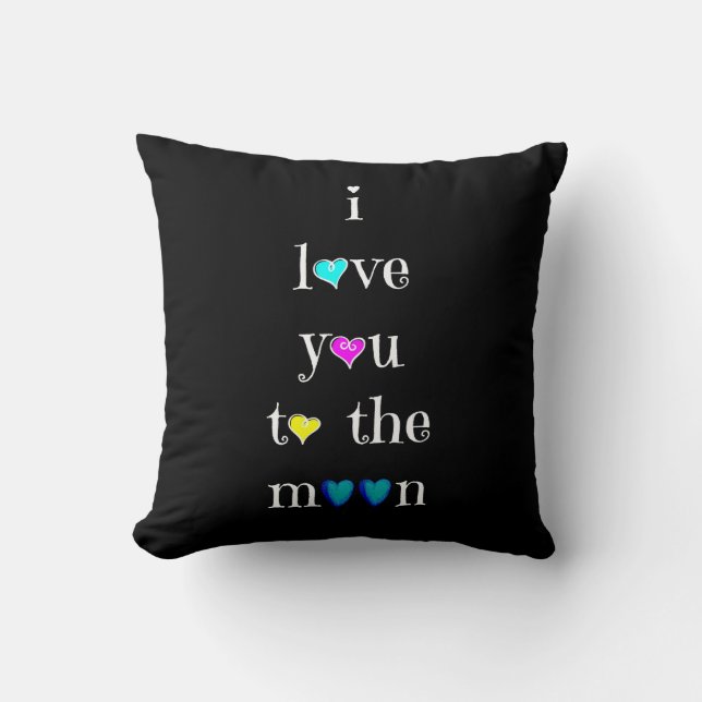 Love you to the Moon.... and back (pink on black) Throw Pillow (Front)
