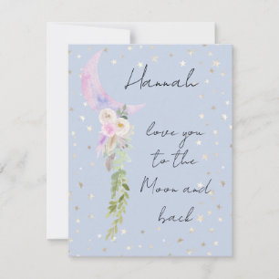 Love You To the Moon and Back Whimsical Flat Card