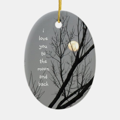 Love you to the moon and back winter sky  moon ceramic ornament