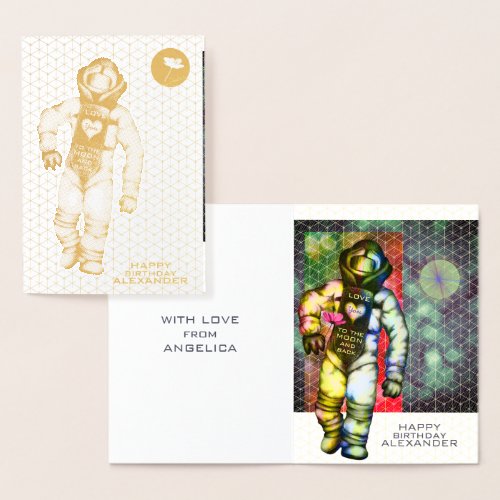 Love You to the Moon Astronaut Drawing Cool Space Foil Card