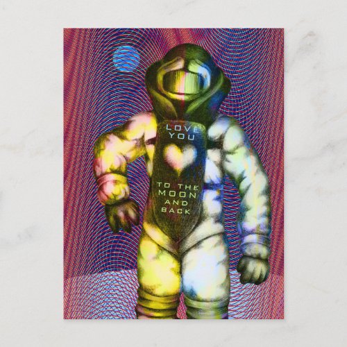 Love You to the Moon Astronaut Drawing Cool Space Postcard
