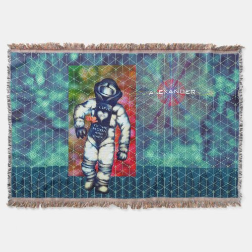 Love You to the Moon Astronaut Drawing Cool Space Throw Blanket