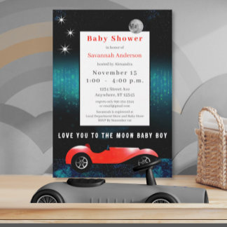 Love you to the Moon Baby Boy Classic Car Invitation