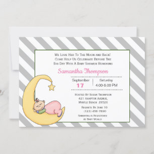 Love You To The Moon Baby Girl Shower Invitation