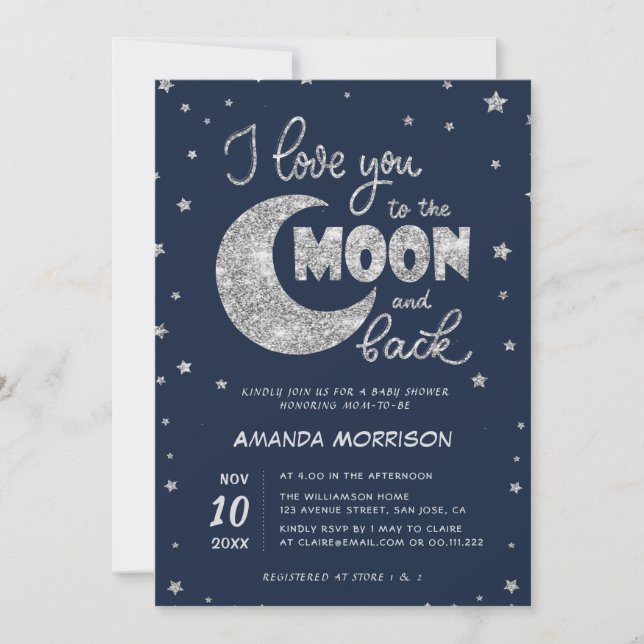 love you to the moon baby shower invitation (Front)