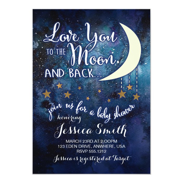 love you to the moon and back baby shower invitations
