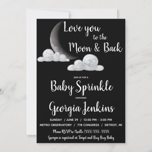 Love you to the Moon  Back Baby Shower Invitation