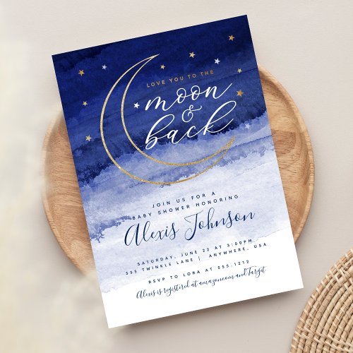 Love You to the Moon  Back Baby Shower Invitation
