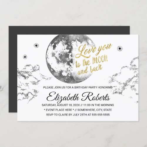 Love You To the Moon  Back Birthday Party Invitation