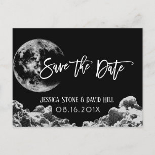 Love You To the Moon & Back Black Save the Date Announcement Postcard