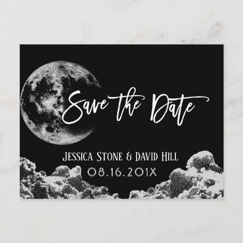 Love You To the Moon  Back Black Save the Date Announcement Postcard