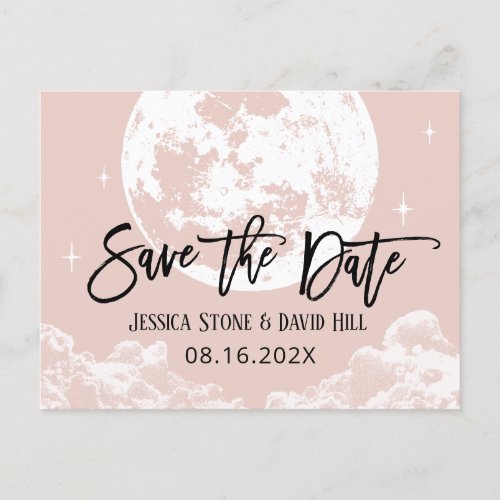 Love You To the Moon  Back Blush Save the Date Announcement Postcard