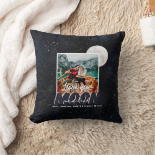 Love You To The Moon & Back   Couple's Photo Throw Pillow