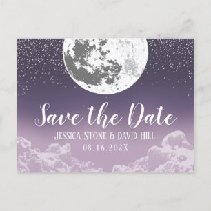 Love You To the Moon & Back Purple Wedding Announcement Postcard