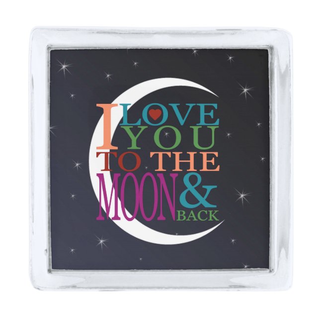 Love You to the Moon & Back Silver Finish Lapel Pin (Front)