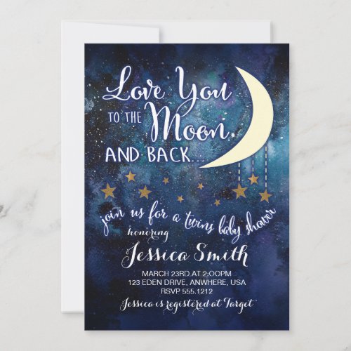 Love you to the Moon  Back Twin Shower Invitation