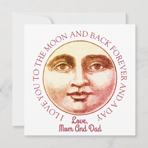 Love You To The Moon  Back Valentine From Parents Holiday Card