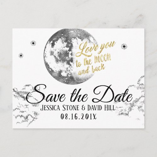 Love You To the Moon  Back Wedding Save the Date Announcement Postcard