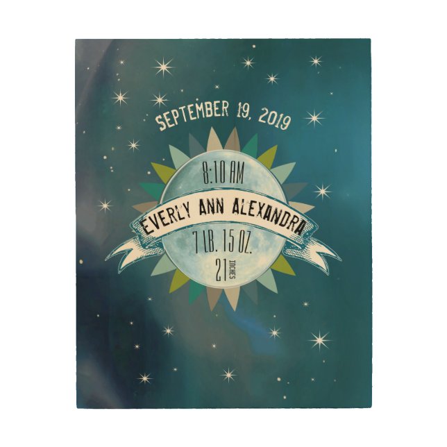 LOVE YOU to the Moon Birth Record Wood Wall Decor (Front)