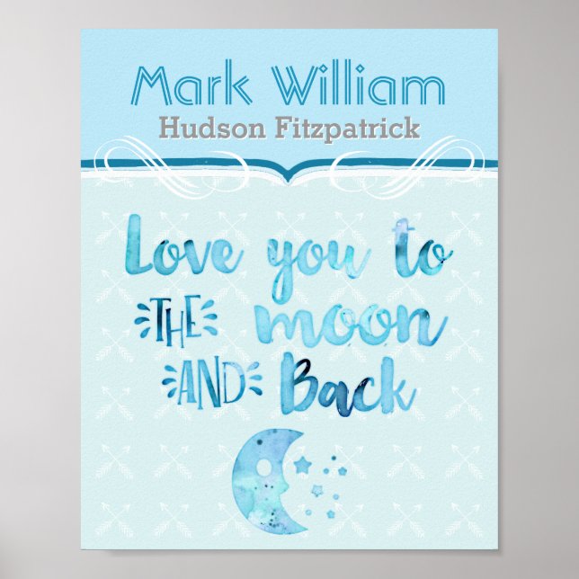 Love You To The Moon Blue Baby Nursery Poster (Front)