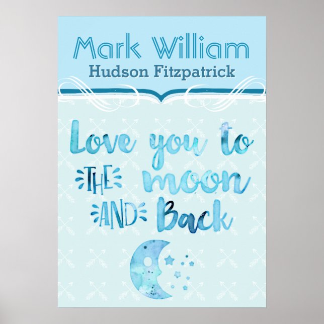 Love You To The Moon Blue Baby Nursery Poster (Front)