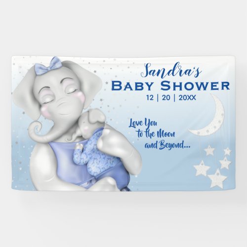 Love You To The Moon Boy Elephant Baby Shower Banner