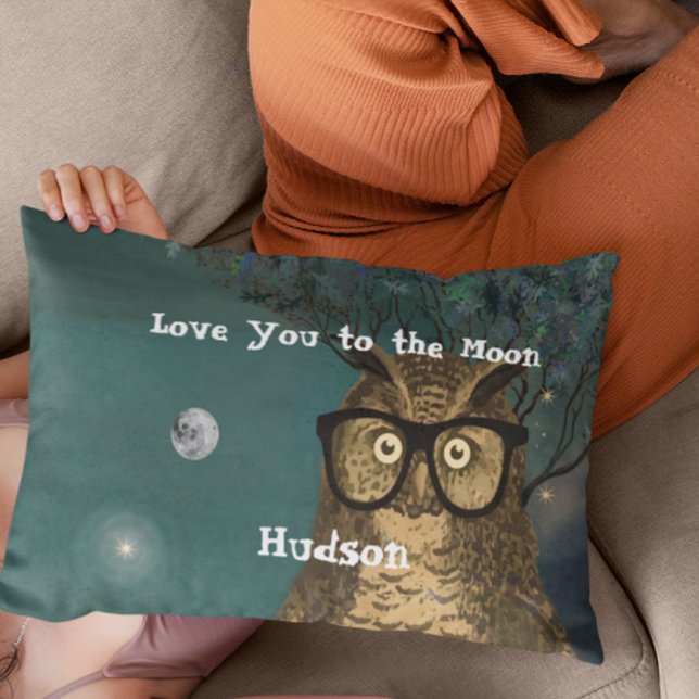 Love You to the Moon Boy's Room Owl with Glasses Pillow Case (Creator Uploaded)