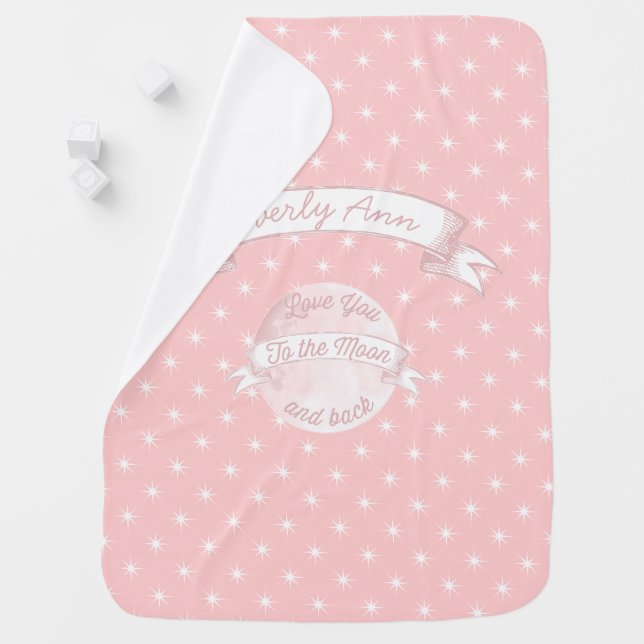 Love You to the Moon Chalkboard Banner Baby Girl Receiving Blanket (In Situ)