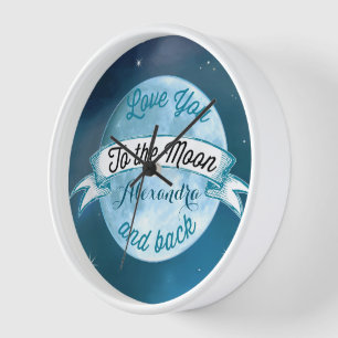 Love You to the Moon Chalkboard Banner Baby Wall Clock