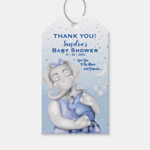 Love You To The Moon Elephant Boy Baby Shower Gift Tags