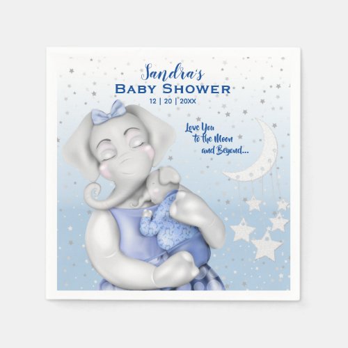 Love You To The Moon Elephant Boy Baby Shower Napkins