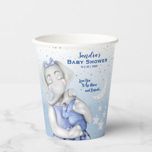 Love You To The Moon Elephant Boy Baby Shower Paper Cups