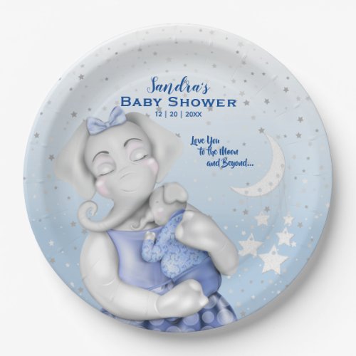 Love You To The Moon Elephant Boy Baby Shower Paper Plates