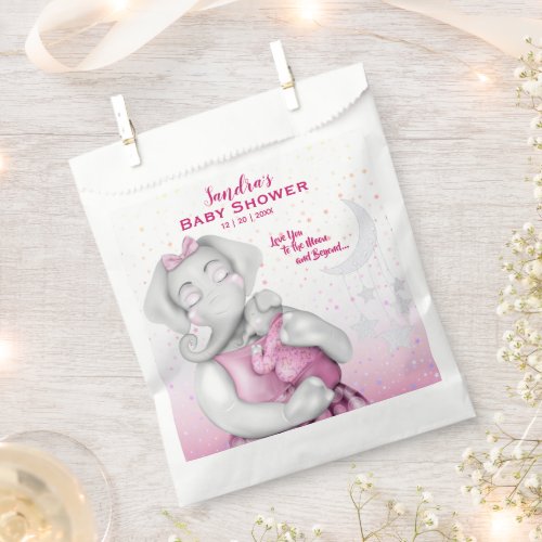 Love You To The Moon Girl Elephant Baby Shower Favor Bag
