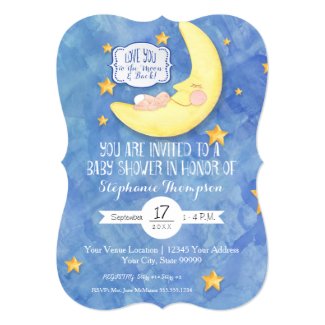 Love You to the Moon n back Watercolor Baby Shower Card