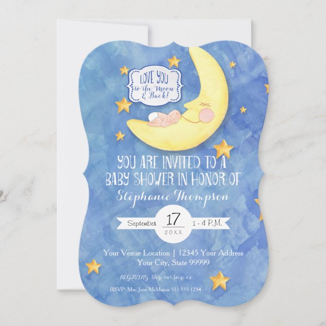 Love You to the Moon n back Watercolor Baby Shower Invitation (Front)