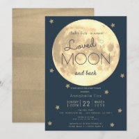 Love You to the Moon Navy Blue Gold Baby Shower