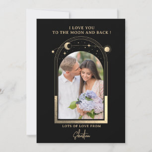 Love You To The Moon Photo Celestial Black Gold Holiday Card