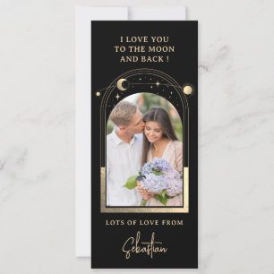 Love You To The Moon Photo Celestial Black Gold Holiday Card